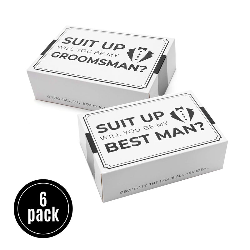 Pop Fizz Designs Groomsmen Box (6 pack) Groomsman Gift I Groomsmen Proposal Box | Groomsmen Gift Box Set | Will You Be My Groomsman? | Will You be My Best Man? | Tuxedo Style - Image 2